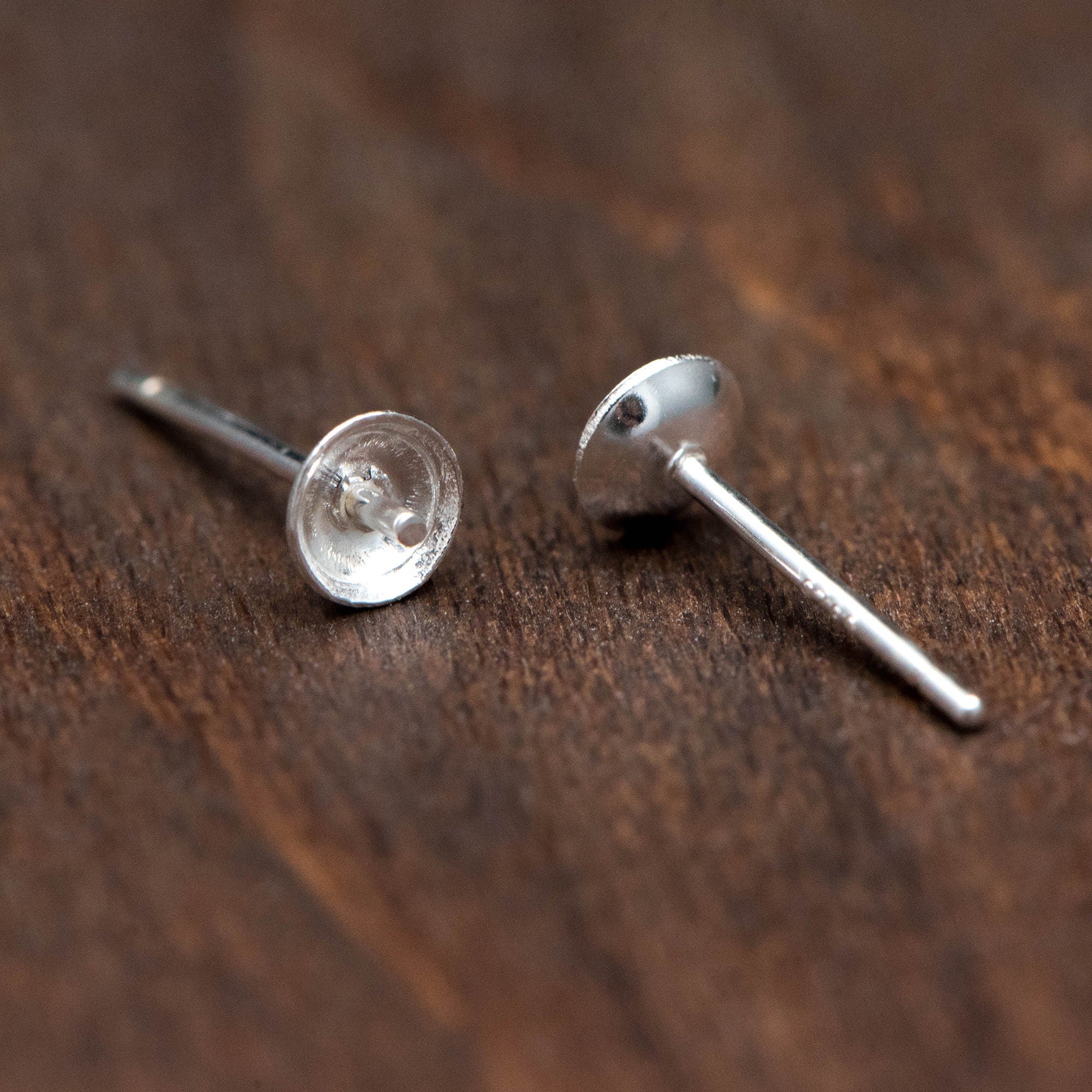 10pcs 925 Sterling Silver Stud Earrings, Ear Post with 4mm Cup, Peg Pearl Findings (CY-017)